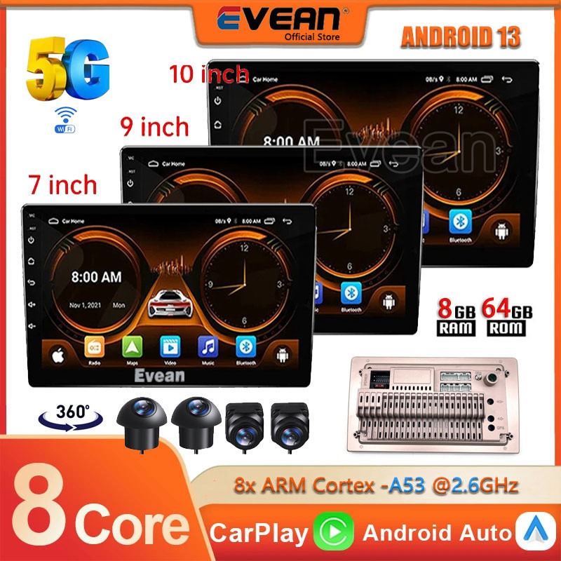 Evean[8g+64g 8Core Carplay] เครื่องเล่นมัลติมีเดีย MP5 บลูทูธ 9 นิ้ว 10 นิ้ว พร้อมกล้องพาโนรามา Wifi GPS 360 สําหรับรถยนต์
