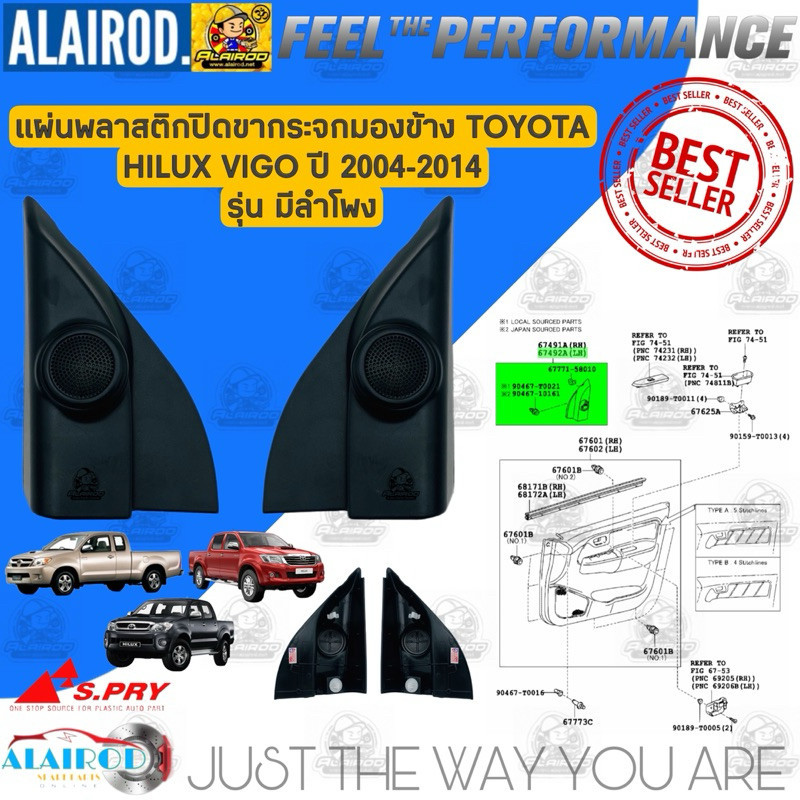 แผ่นปิดขากระจกมองข้าง, พลาสติกหูช้าง TOYOTA HILUX VIGO , SMART CAB , CHAMP ปี 2004-2014  มีลำโพง ไม่มีลำโพง  SPry B