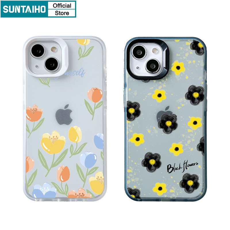 Suntaiho เคสไอโฟน เคสโทรศัพท์มือถือ ซิลิโคนนิ่ม TPU ใส กันกระแทก ลายดอกทิวลิป ดอกเดซี่น่ารัก สําหรับ Iphone 15 14 12 13 11 Pro Max IP 7 8 Plus Iphon X XS XR Xs Max