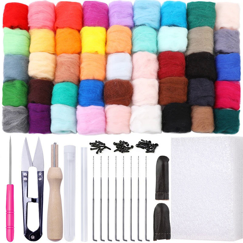 KRABALL 36 Colors Felting Wool Needle Felting Kit Wool Felting Tools Handmade Felt Needle Felting Fa