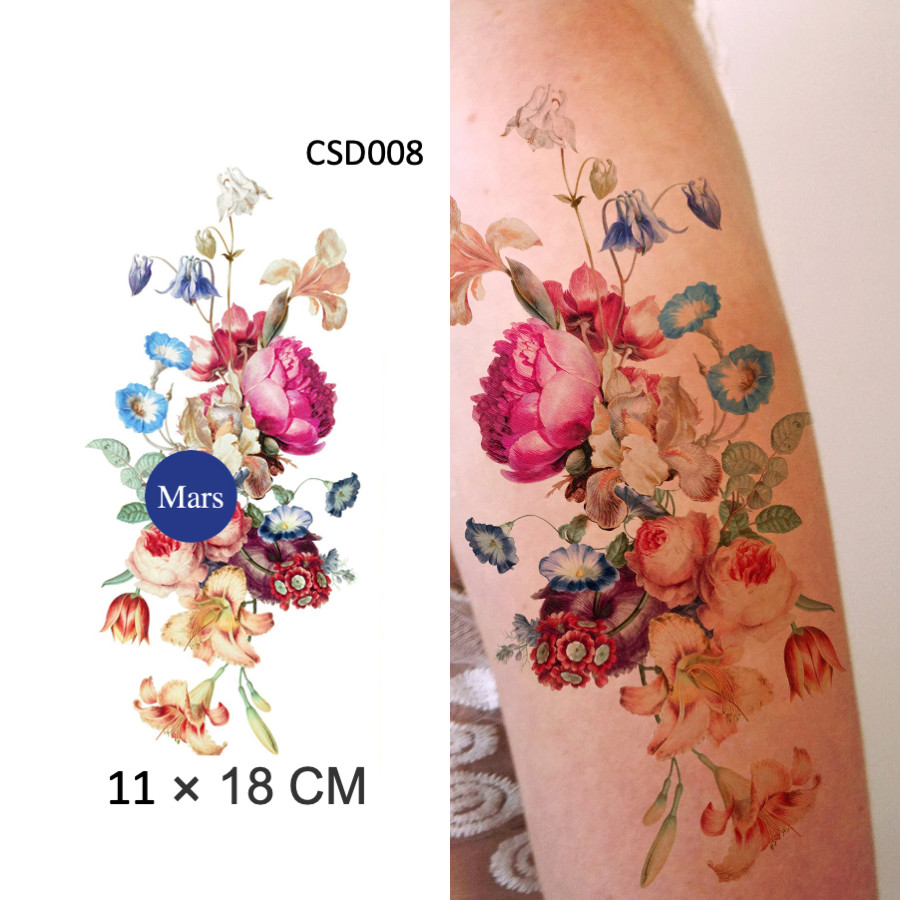 Mars Tattoocommon Tattoo, รอยสักสี, ติดทนนาน, สติ๊กเกอร์รอยสักชั่วคราว, รอยสักปลอม, ดอกไม้กุหลาบวินเทจ, CSD008