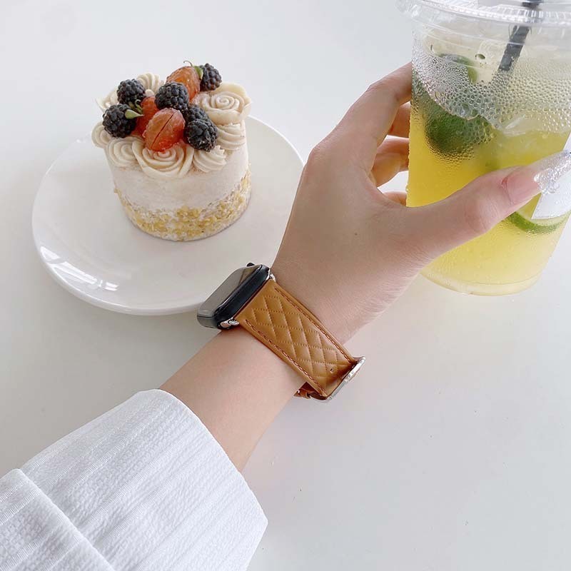 เหมาะสําหรับ applewatch Diamond Strap Apple Watch iwatch87654321สายรัดหนังวัวชั ้ นแรก Se