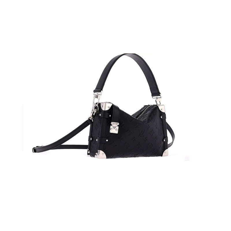 Louis Vuitton/Louis Vuitton New Product Women's Bag LV TRUNK Black Embossed Calf Leather Classic Zipper One Shoulder Cro