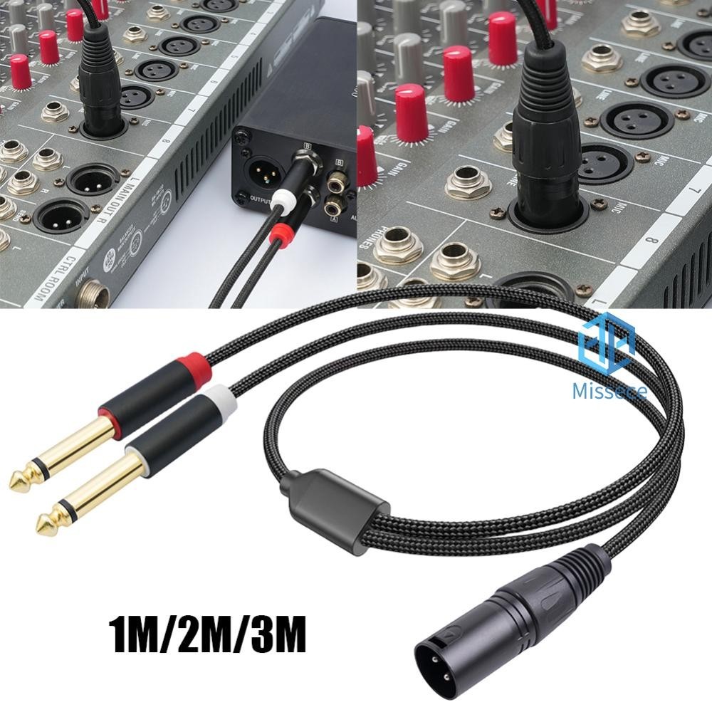 1/2/3meter XLR Male to Dual 1/4in 6.35mm TS Mono Y Splitter Mic Cable for Mixer [Misse.th ]