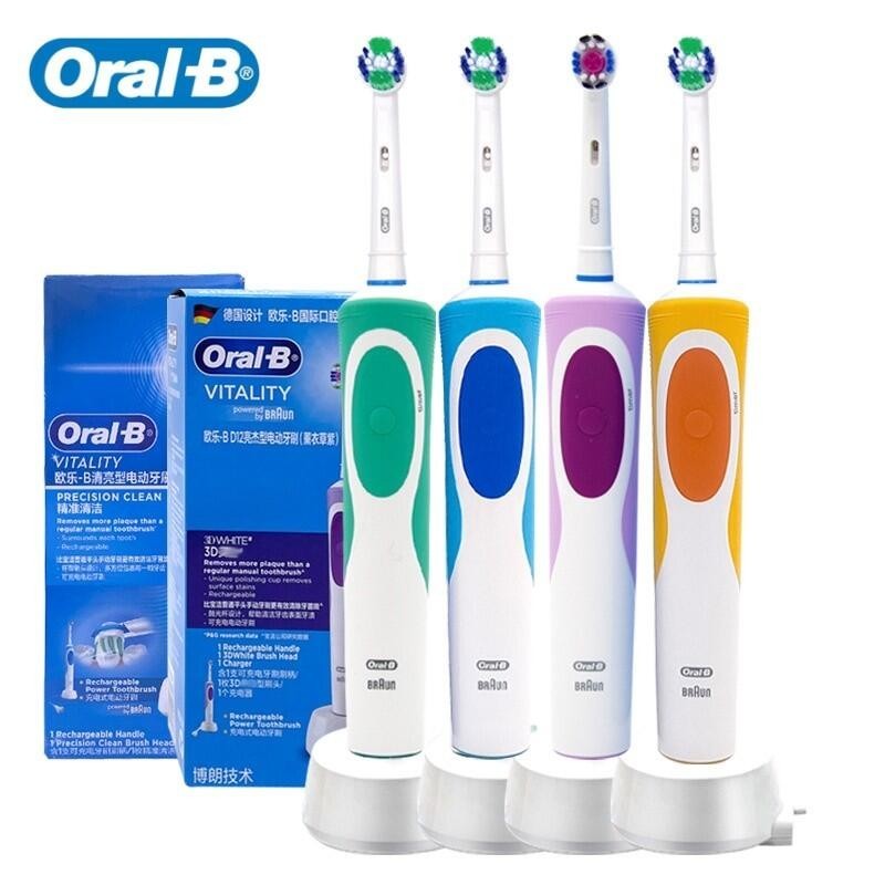 แปรงสีฟันไฟฟ้า Oral B Vitality หมุน Precision Clean ฟัน Oral Care 3D สีขาวฟันไวท์เทนนิ่งแปรงผู้ใหญ่แบบชาร์จไฟได้