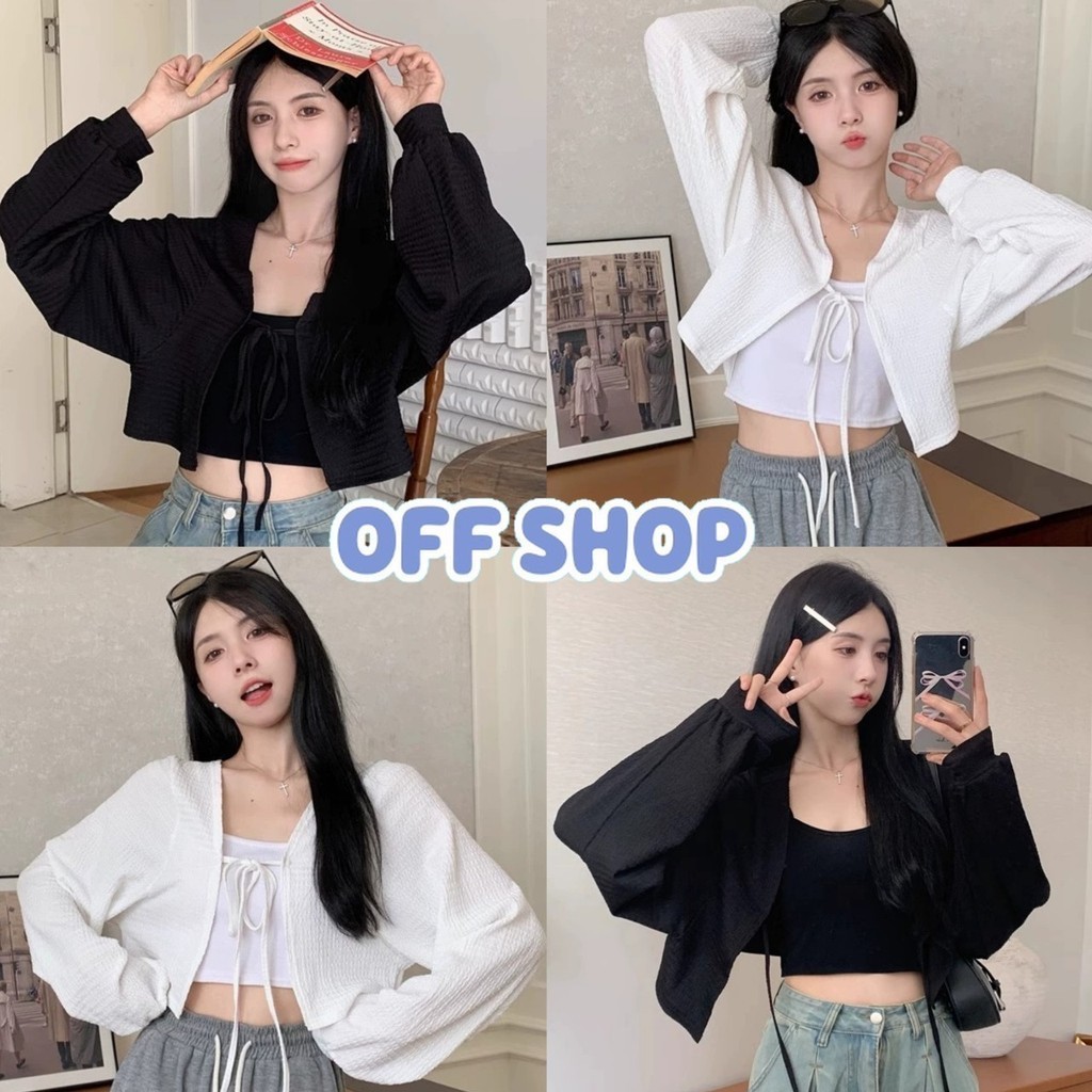 OFF SHOP พร้อมส่ง (OFF-8K123) เสื้อคลุมไหมพรม แขนยาว ครอปสั้น สีพื้นเรียบกรูมินิมอล