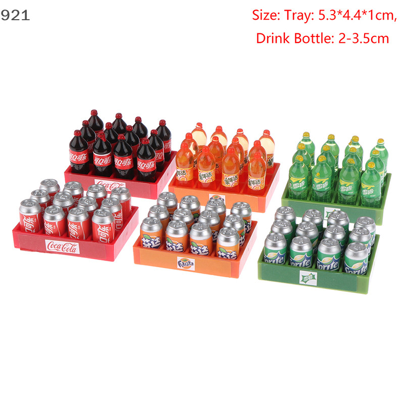 Yueyanaa 1 ชุด 1 กล ่ อง 12 Dollhouse Miniature Soda Drink Plus Tray Model DIY Accessories Toys สินค ้ าใหม ่