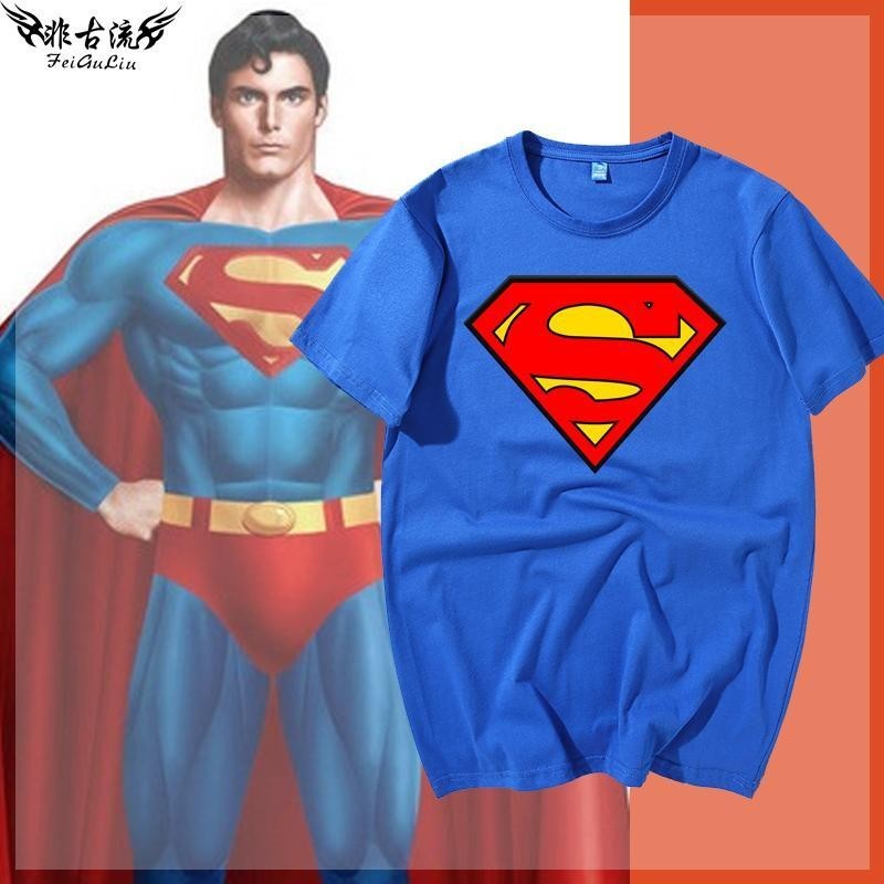 พร้อมสต็อกยุโรปอเมริกันอินเทรนด์ Justice League Superman เสื้อยืดแขนสั้นผู้ชายผู้หญิงผ้าฝ้ายแท้สบายๆ