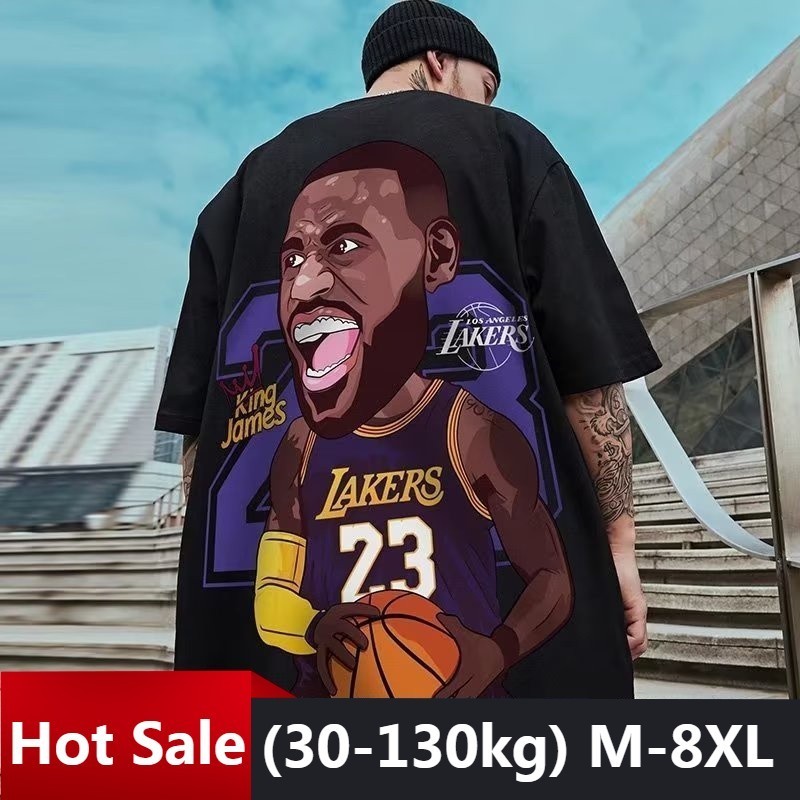 NEW ไซซ์ M-8XL เสื้อโอเวอร์ไซส์ เสื้อคู่ สไตล์เกาหลี แขนสั้น เสื้อยืดสกรีนตัวหนังสือ รูปแบบบาสเกตบอลซุปเปอร์สตาร์ รูปแบบตัวอักษร แฟชั่นฮิปฮอป เสื้อยืด