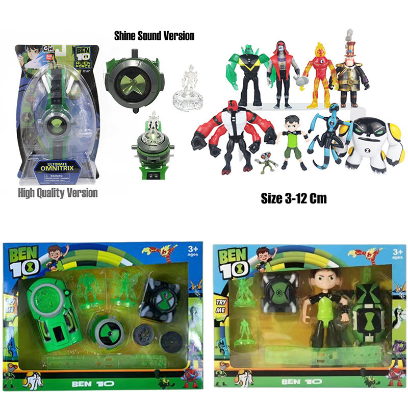 9pcs Ben 10 ชุดตุ๊กตารูป Omnitrix นาฬิกาของเล่น Ben 10 Alien Force Omnitrix มัลติฟังก์ชั่นนาฬิกาเด็ก