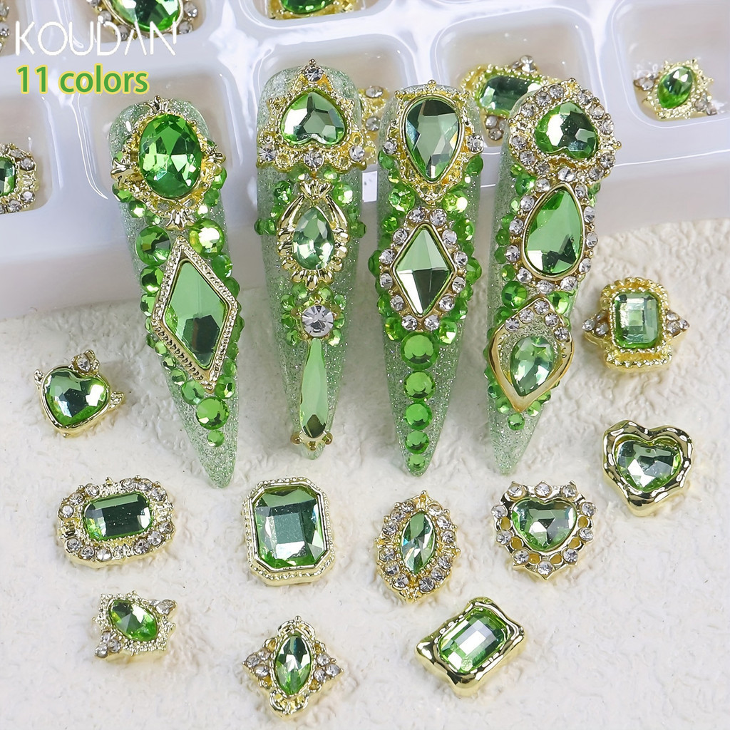 เล ็ บตกแต ่ งเล ็ บสติกเกอร ์ เล ็ บ Rhinestone คริสตัลหินประกายเพชรเพทายโลหะผสม 20 ชิ ้ น KOUDAN