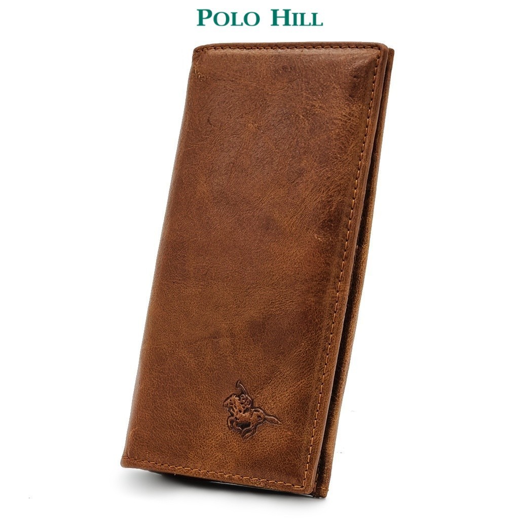 Polo HILL Mens Leather Bi-Fold Long Wallet M-PHW-6064 (สีดํา/น้ําตาล)