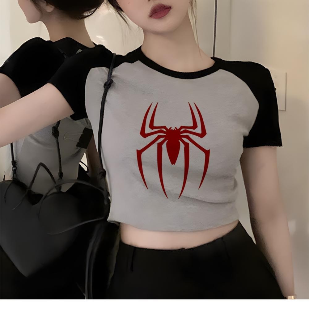 Spider man jul cyber y2k 90s เสื้อครอปผู้หญิง cyber y2k ความงาม fairycore แฟชั่นเกาหลี tshirt เสื้อผ