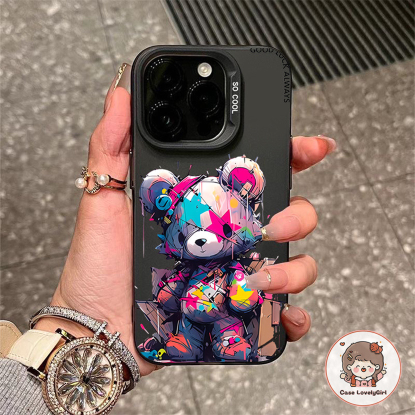 ส่งจากไทย หมีอินเทรนด์ที่เรียบง่าย เคส IPhone 16 15 11 13 14 Pro Max XR พสัส13 12 Pro 7 8 Plus SE X Xs Max Hard Case