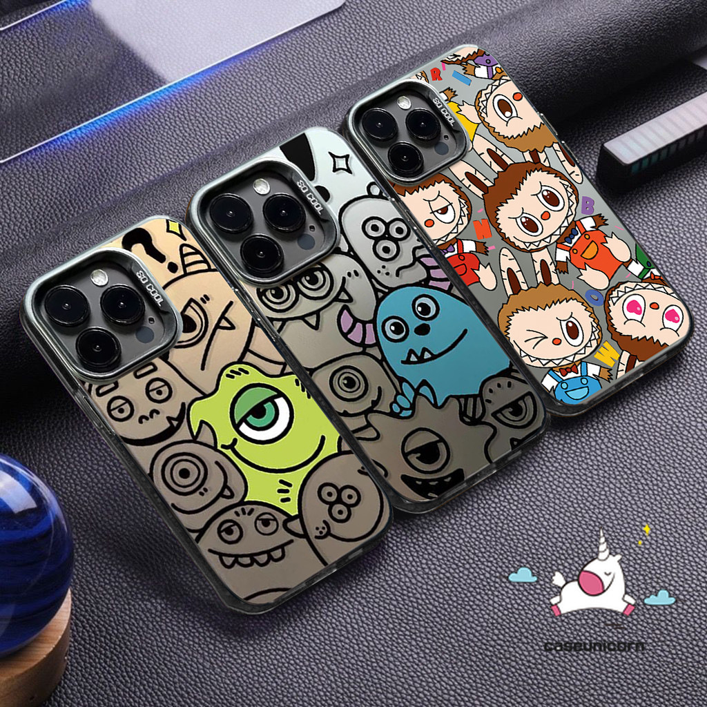 การ์ตูนtoy Story Little MonsterสําหรับIPhone 7Plus 13 11 15 12 14 Pro Max 15 8 14 Plus XR X XS Max SE 2020 น่ารักPop Mart Labubuคู่หรูหราชุบโลหะเลนส์กรณี