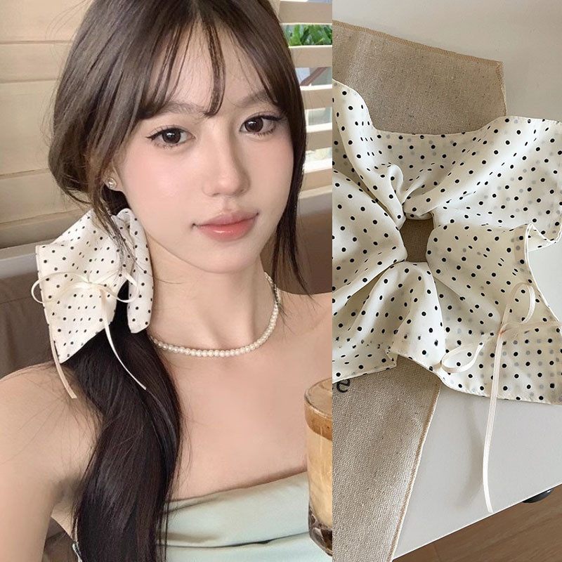 1 ชิ ้ นแฟชั ่ นสีขาวจุดโบว ์ สแควร ์ ผมผูกเชือกผม Scrunchies ยางผมหางม ้ าผมอุปกรณ ์ เสริม