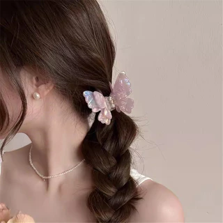 Gradient Double-layer Butterfly Shark Clip Acetic Acid Gripper ใหม ่ French Mermaid Hairpin Super Fairy สีชมพูด ้ านหลังหัว