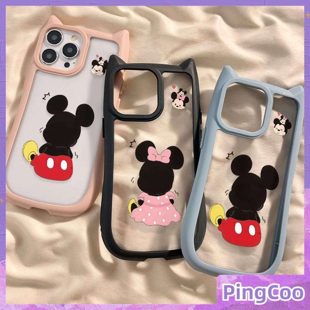 สําหรับiphone 15 Pro max iPhone 11 กรณีหูแมวน่ารัก 2-in-1 อะคริลิคซิลิโคนกันกระแทกน่ารักเมาส์สีดํากลับiPhone 14 13 Pro max 12 Pro max 11 XR XS 7 8Plus max XS XR