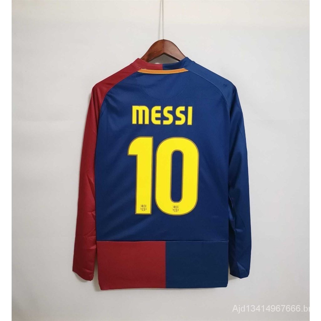 Retro 08-09 Barcelona แขนยาว MESSI XAVI A.SRESSING เสื้อฟุตบอลคุณภาพสูงที่กําหนดเอง