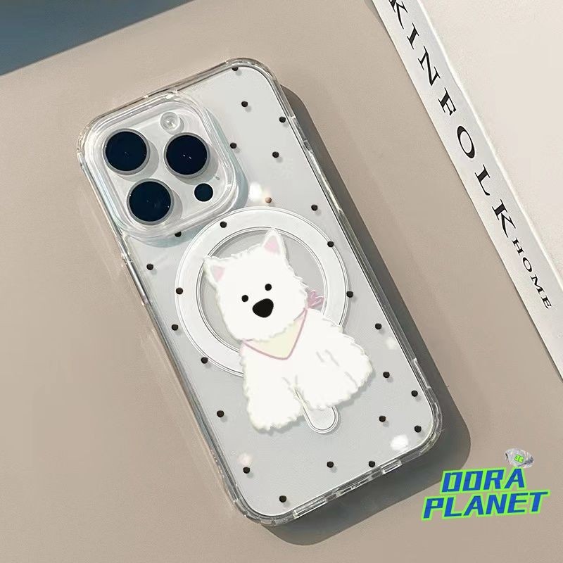 Black Dot Puppy เคสโทรศัพท์แม่เหล็กสําหรับ 15 12 11 XR XSMax 13 14 PROMAX 14 XS 15 Plus 7 Plus 12 Mini Anti drop กล้องเลนส์ป้องกันแม่เหล็กชาร์จไร้สายปลอก