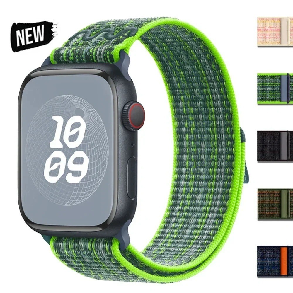 Luxury Nyon Loop กีฬาสร้อยข้อมือ Correa สําหรับ Apple Watch Ultra2 9 8 7 6 5 4 SE 3 iWatch 49 มม.45 มม.41 มม.44 มม.40 มม.42 มม.38 มม.