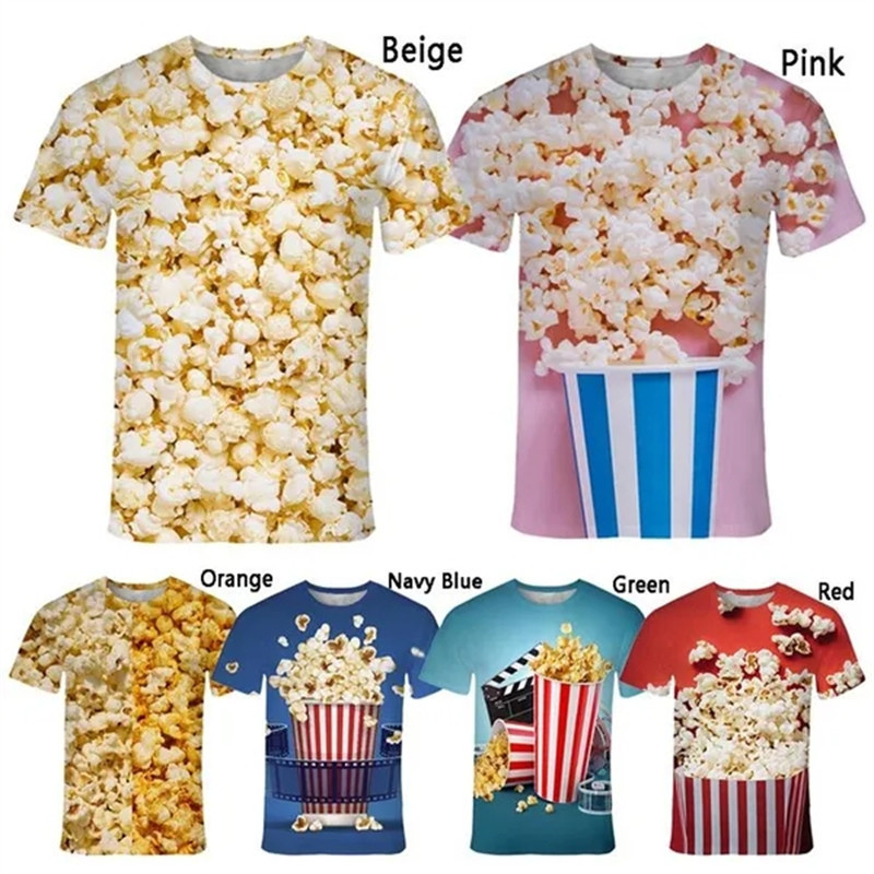 ใหม่แฟชั่นPopcorn 3Dพิมพ์ตลกTเสื้อผู้ชายและผู้หญิงเสื้อผ้าฤดูร้อนแขนสั้นเสื้อยืดUnisex Streetwear Tops Tees
