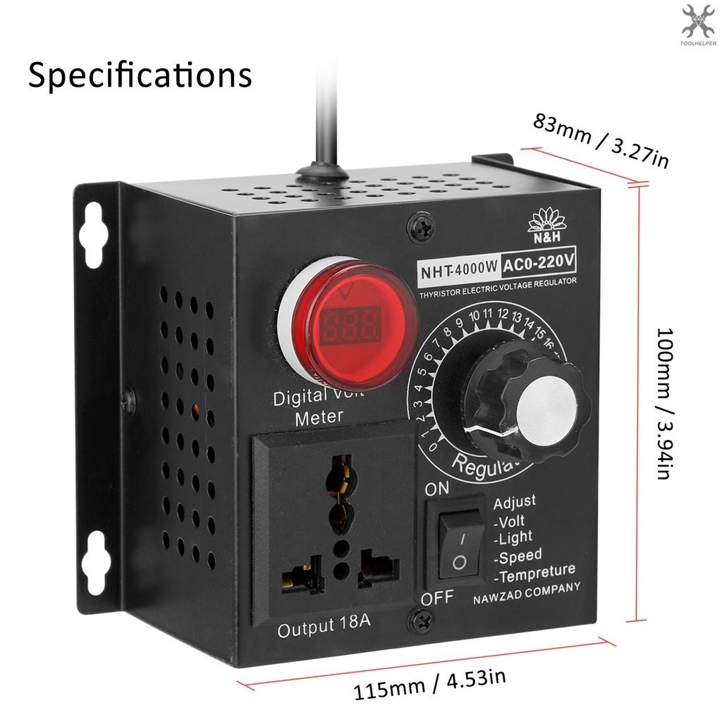 เครื่องควบคุมแรงดันไฟฟ้า Ac 220V 4000W ขนาดกะทัดรัดแบบพกพา SCR Voltage Regulator Motor Speed Controller Electronic Dimm - รูปที่ 4
