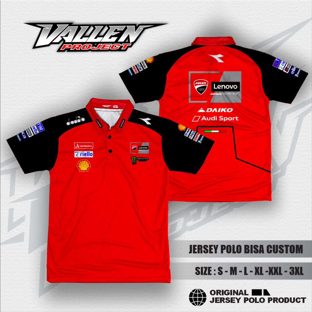 Ducati Lenovo Team Moto Gp Button Polo Jersey / เสื้อยืดพิมพ์ลาย Motogp / เสื้อ Ducati Moto Gp