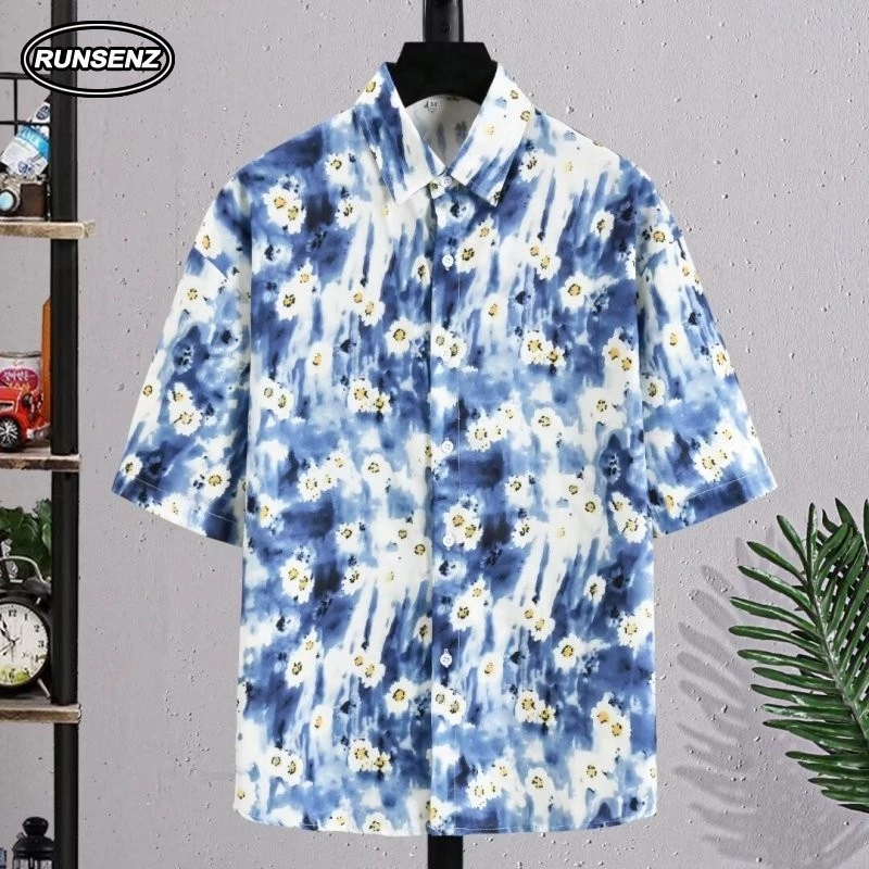 เสื้อเชิ้ตฮาวายลายดอกไม้แขนสั้นไซส์ M-8XL