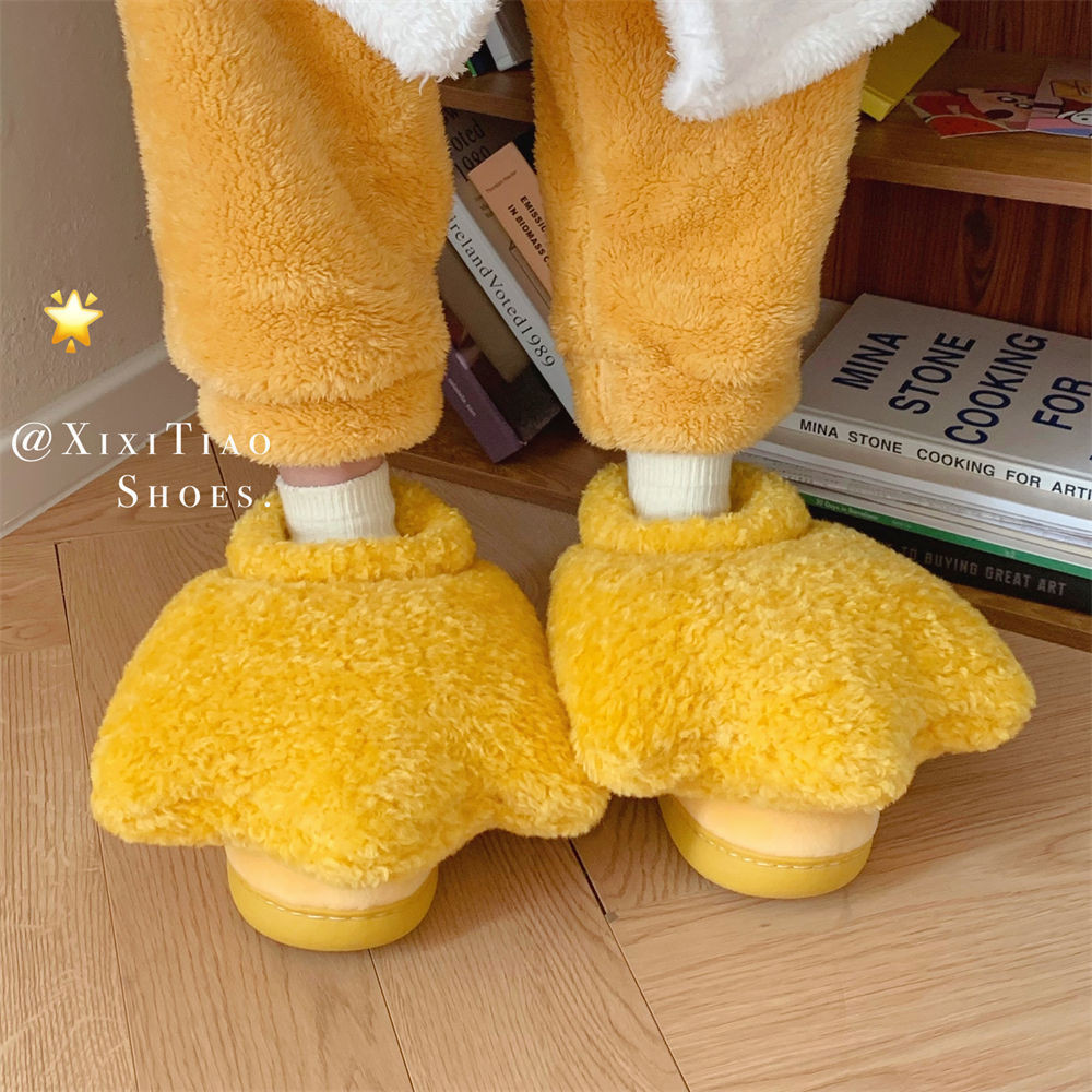 Xixtiao รองเท้าแตะหญิงฤดูใบไม้ร่วงการ์ตูน Creative Plush Paw รองเท้าน่ารักบ้าน Warm สนุก Influencer เป็ดปาล์ม