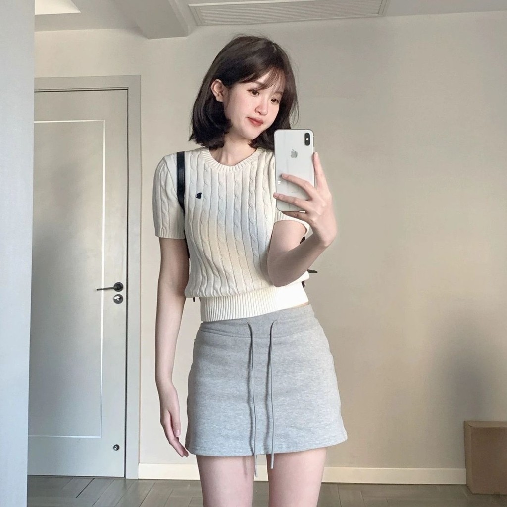 Knitwear Top Style round Neck Sweater Twist Short Sleeve New Women's2024Spring Korean Style Ladies' Undershirt 9SFL