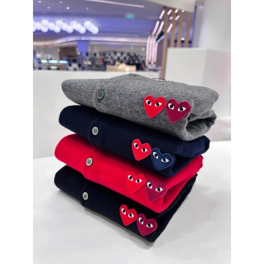 VVLN CDG aaa+ 100Wool Doppel Herz Love Cardigan Couple's Knitted Sweater