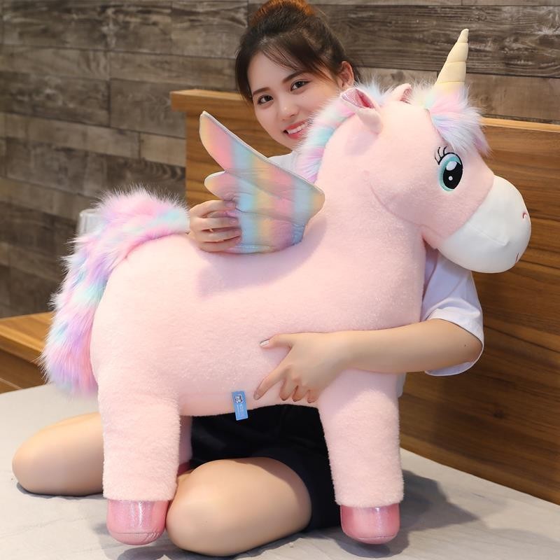ตุ๊กตายูนิคอร์นสีชมพูน่ารักสามารถยืนได้ของเล่นตุ๊กตาของเล่นนุ่มของขวัญวันเกิดสําหรับเด็กของขวัญปีใ