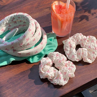2024ins สไตล์ฤดูร้อน Sweetheart Soft Girl Scrunchy แหวนผมโบว์สีชมพู