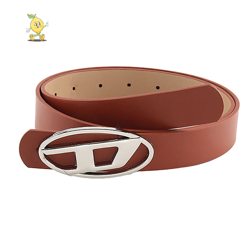 [mozh] แฟชั่น Vintage D ตัวอักษรผู้หญิง Pu เข็มขัดรูปไข่โลหะ Snap หัวเข็มขัดเข็มขัดกางเกงยีนส์ตกแต่งเข็มขัดเอวสําหรับผู้หญิงผู้ชาย [TH]