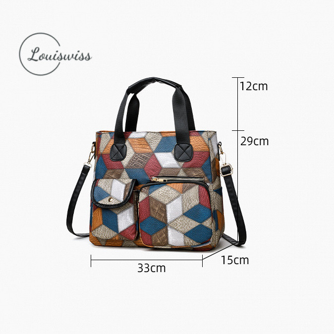 Louiswiss Sling Bag for Woman Shoulder Bag Crossbody Bag Large Capacity Tote Bag Retro Printing Brown Black