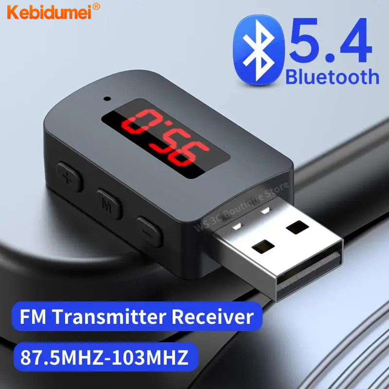 อะแดปเตอร์บลูทูธในรถยนต์ USB Bluetooth 5.4 เครื่องส่งสัญญาณ FM พร้อมไมโครโฟนแฮนด์ฟรี Call Car Kit Auto จอแสดงผล LED เสียงเครื่องรับสัญญาณเพลงสําหรับวิทยุ FM