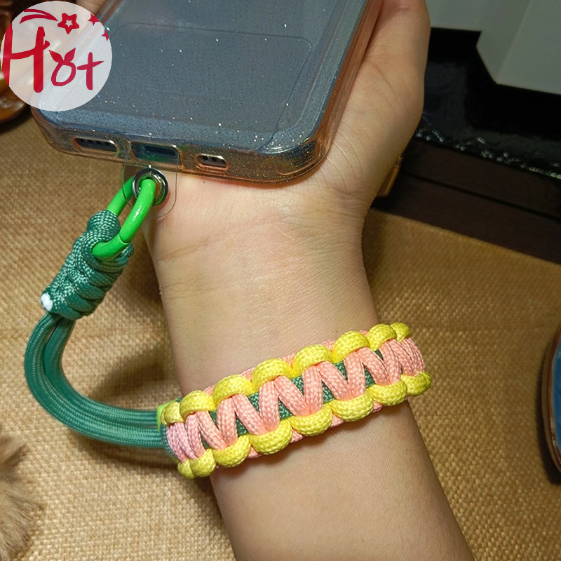 Ge ถักโทรศัพท์มือถือเชือกเส้นเล็กสายคล้องกับแพทช์สายรัดข้อมือป้องกันการสูญหายเชือกเส้นเล็กกีฬากลางแจ้งเชือกเส้นเล็กพวงกุญแจแขวนโซ่แหวนสายสี่เ