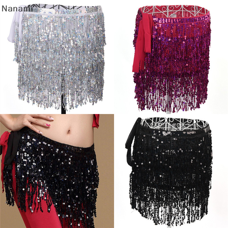 [Nanami] ชุดเต้นรําหน้าท้องเลื่อม sel Fringe Hip Scarf เข็มขัดกระโปรงห่อเอว [TH]