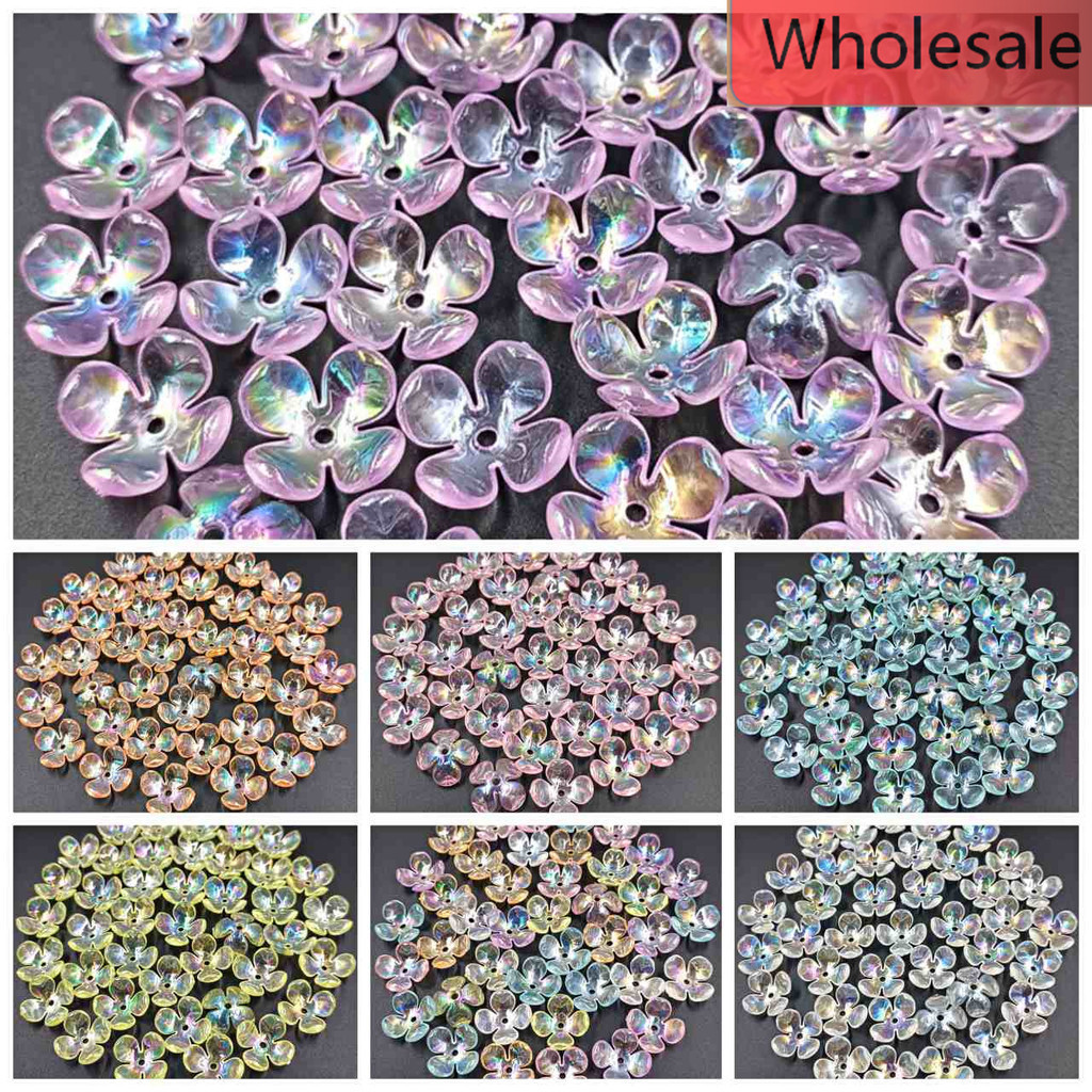 20 ชิ้น/ล็อต 17 มม.อะคริลิค AB 4 กลีบ Receptacle ดอกไม้ลูกปัดสําหรับเครื่องประดับทํา Spacer สร้อยคอสร้อยข้อมือสิ่งที่แนบมาขายส่ง Key Chain