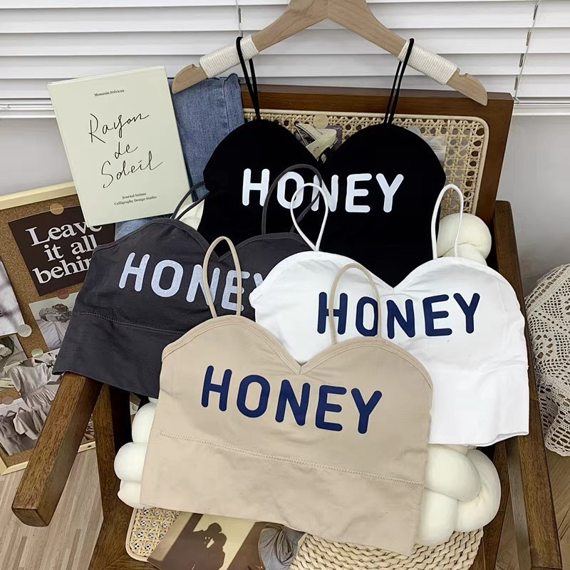 Strawbrary สายเดี่ยว สปอร์ตบรา โชว์หลัง เซ็กซี่ แซ่บบบ Honey มีฟองน้ำเสริม ใส่เที่ยว เสื้อผ้า ผู้หญิง