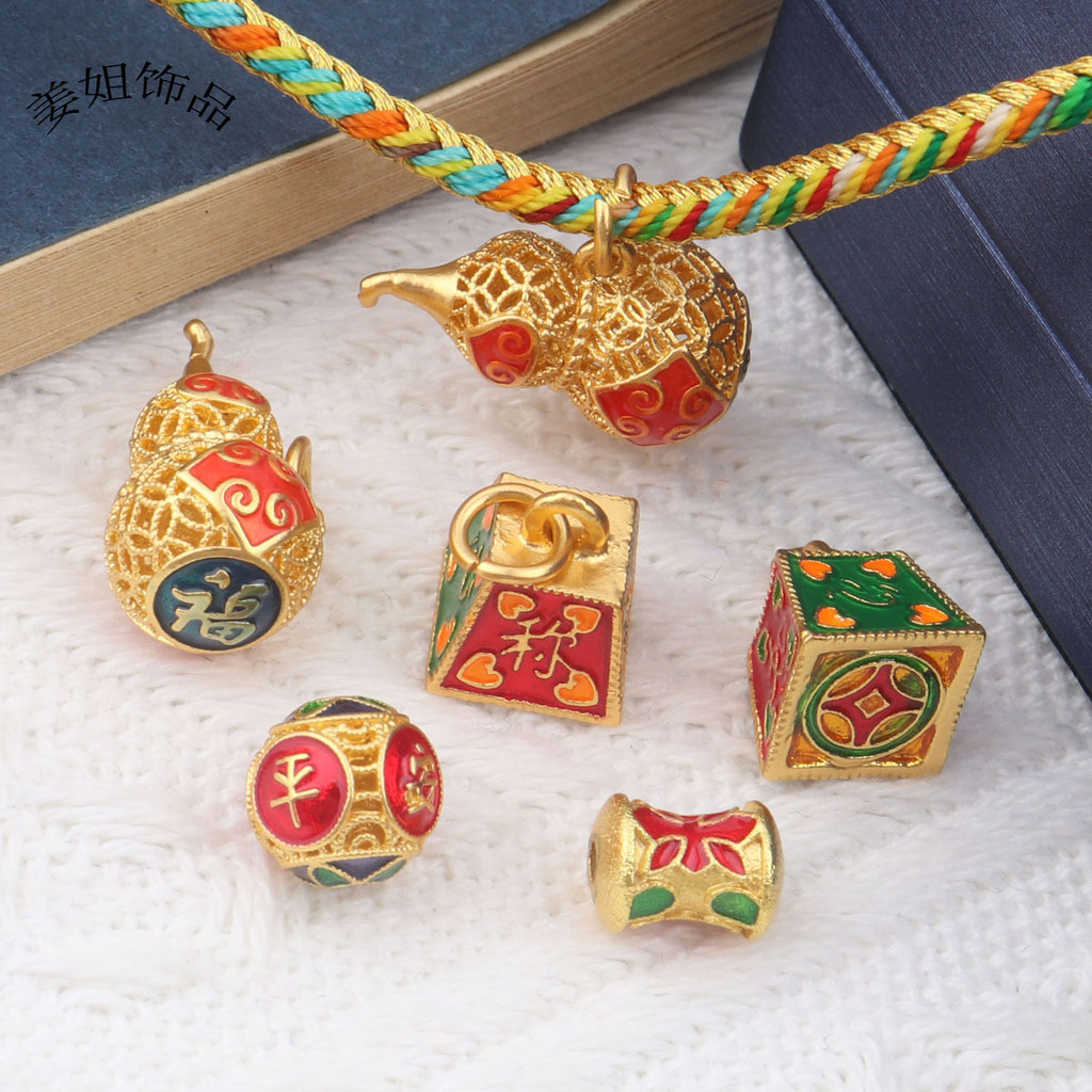 ขายร้อนทองแดง Sand-Plated Gold Hollow Gourd ปลอดภัย Joy Spacer ลูกปัดที่มีชื่อเสียง Ruyi สร้อยข้อมือเอวเล็ก diy อุปกรณ์เสริมชุด