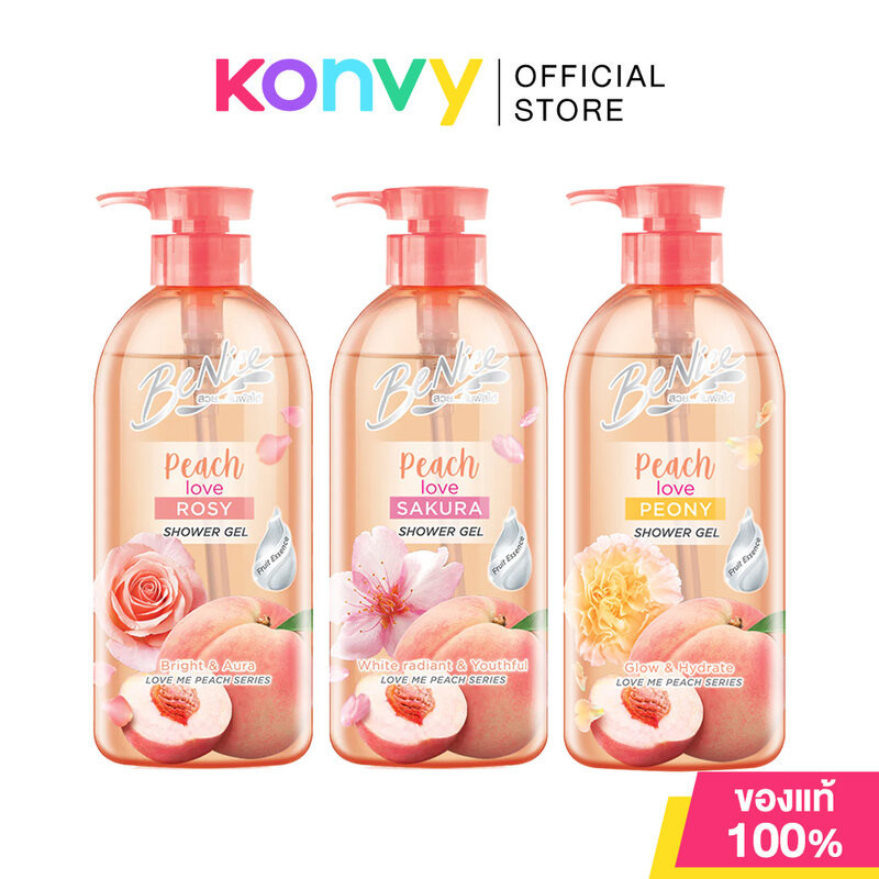 BeNice Love Me Peach Shower Gel บีไนซ์ เจลอาบน้ำ 450ml (Peach Love Peony/Peach Love Rosy/Peach Love Sakura)