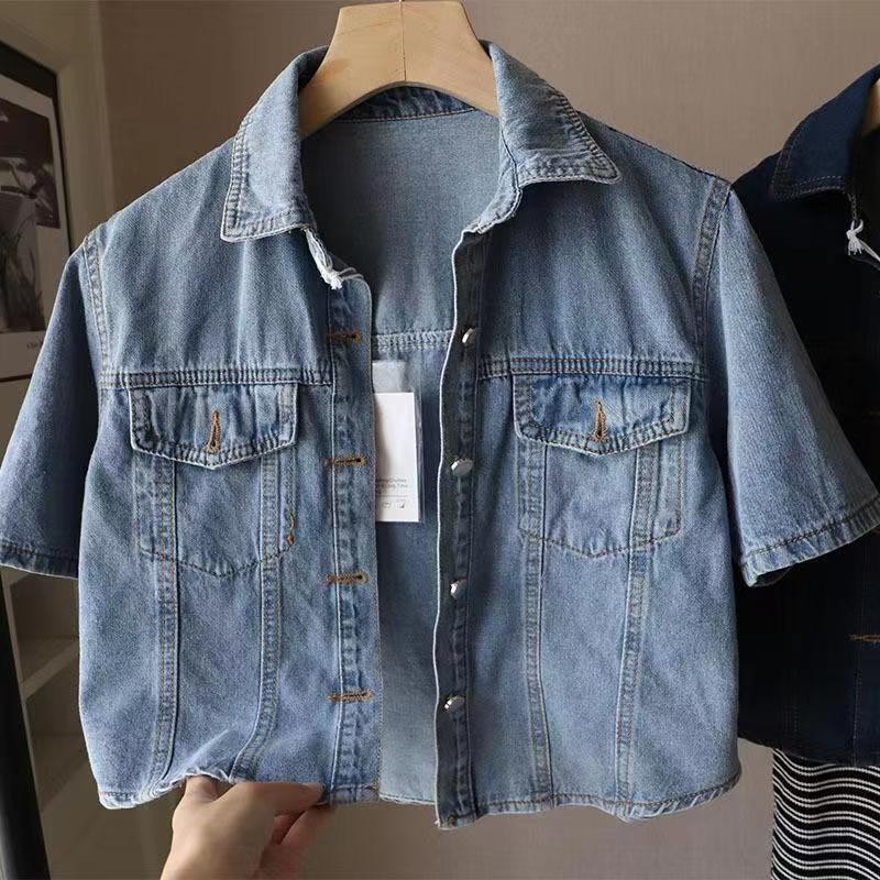 Veewink เสื้อแจ็กเก็ตยีนสั้น / เสื้อแจ๊คเก็ตยีนส์แฟชั่น OVERSIZE สไตล์เกาหลี แฟชั่นฤดูร้อน S-3XL 40-75KG - รูปที่ 2
