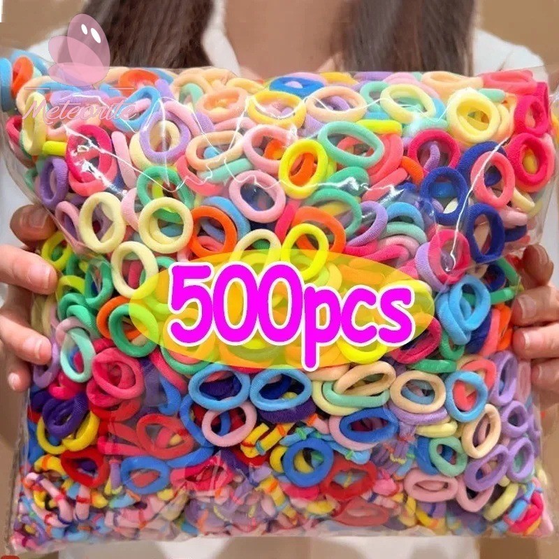 100-500 ชิ้นที่มีสีสัน Basic ไนลอน Ealstic ผม Ties สําหรับสาวผมหางม้าถือ Scrunchie ยาง Band เด็ก Basic อุปกรณ์เสริมผม