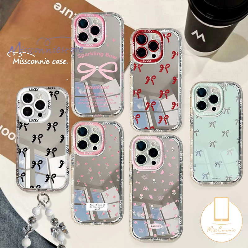 กระจกหรูหราสร้อยข้อมือสําหรับoppo A60 A18 A57 A79 A15 A38 A7 A35 A15s A12 A5s A3s A16 A33 A16s A53 A77 A54 A17K A58 A77sฝาครอบสีหวานBowknot