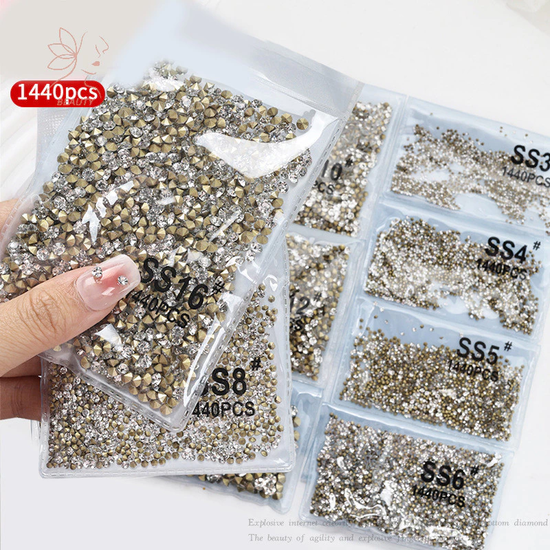 [maybeauty] 1440 ชิ้น Glitter คริสตัล Clear Rhinestones Non Hotfix FlatBack Strass เย็บ/ผ้า/เล็บ Rhinestones ตกแต่ง {TH}