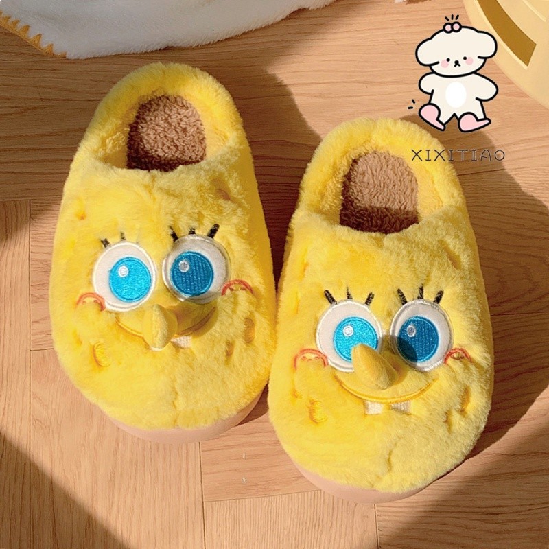 Xitiao รองเท้าผ้าฝ้ายผู้ชายผู้หญิง SpongeBob SquarePants ของแท้ที่ได้รับอนุญาตฤดูใบไม้ร่วงฤดูหนาวสไตล์ซับขนแกะให้ความอบอุ่น
