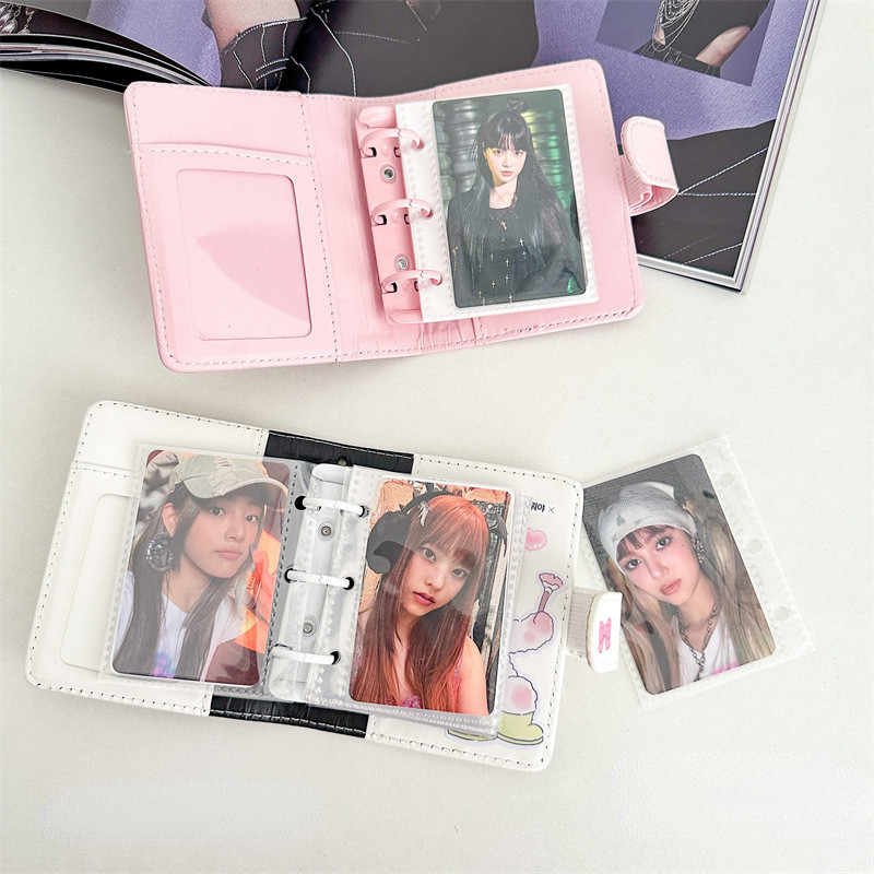 Ins 3 นิ้วKpop PhotocardสีขาวสีชมพูBinderการ์ดรวบรวมอัลบั้มA7 PUหนังโน้ตบุ๊คPhoto Protectorโรงเรียนเครื่องเขียน