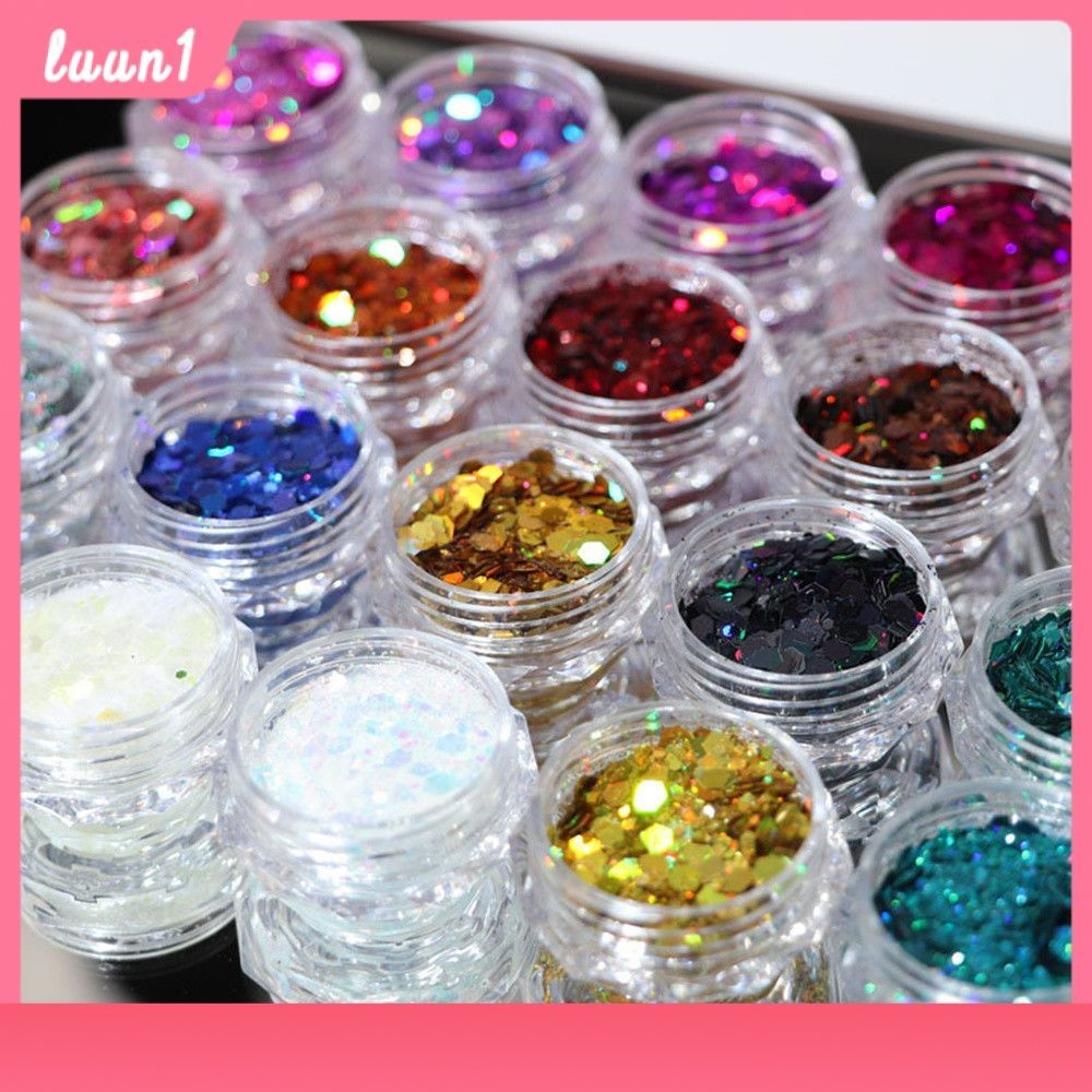 เลื่อมตกแต่งเล็บ Original Nail Art สีชมพู เลื่อมขนาดใหญ่ผสมสี Glitter ผง DIY เลเซอร์ทองไม่สม่ำเสมอเครื่องประดับเล็บ COD